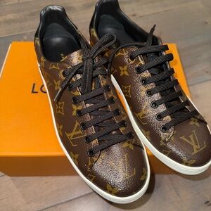 Louis Vuitton Brown Monogram Low-Top Sneakers with Gold Monogram
